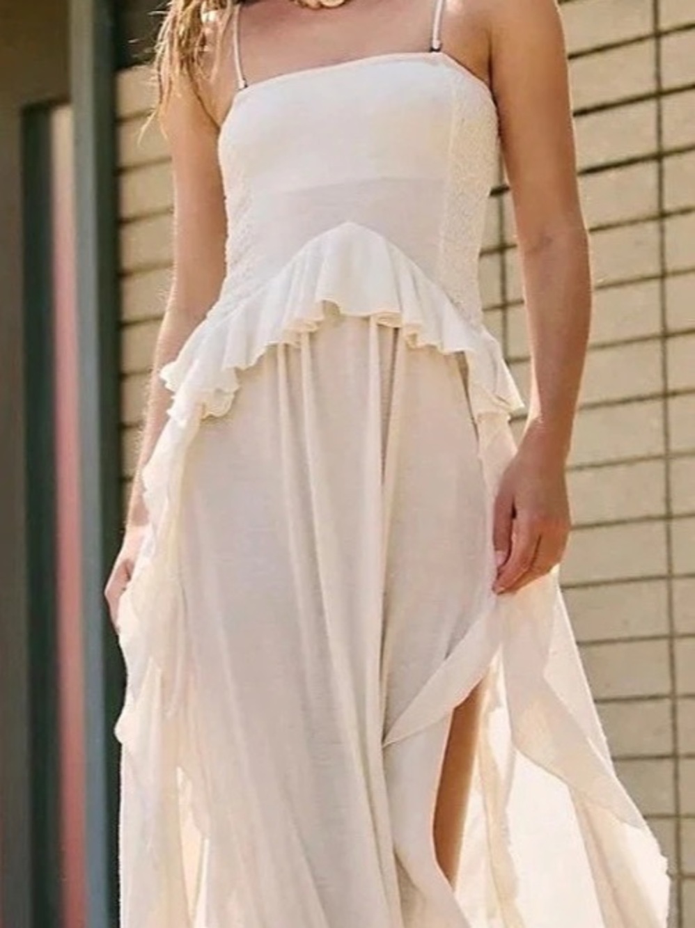 Free People Free-Est - Myra Maxi Dress Ruffle Size L NWT  Linen Blend
